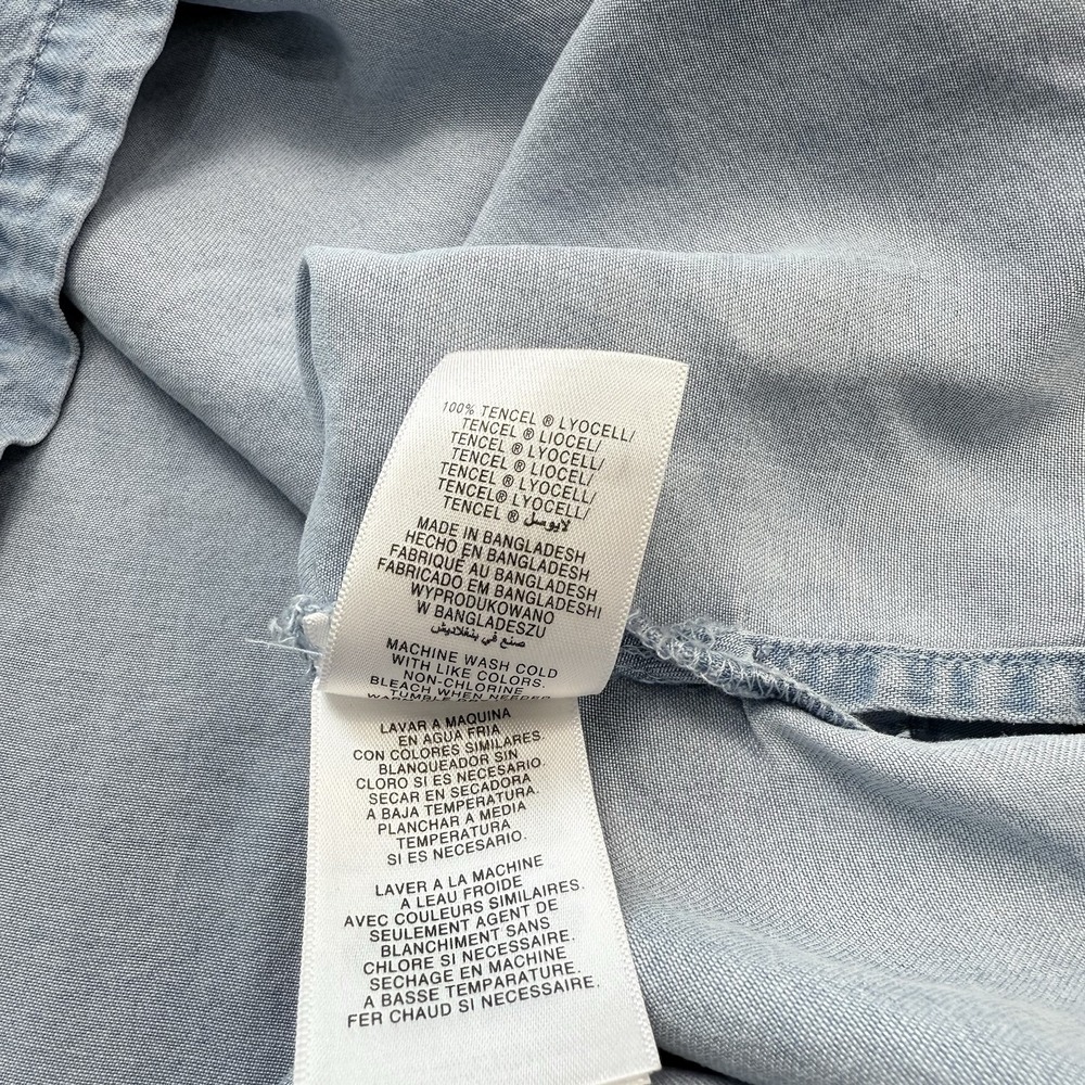 Ellen Tracy Chambray Tunic Top Womens‎ Large Blue Tencel Roll Tab Sleeve Casual - Picture 5 of 6